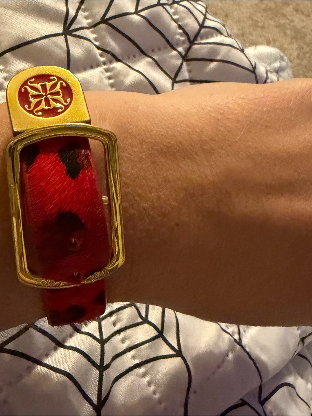Rustic Cuff Red and Black Leopard-Print Cuff with Gold Logo